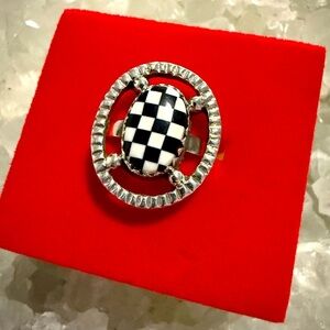 NWOT Handmade Sterling Silver Black & White Checkered Ring